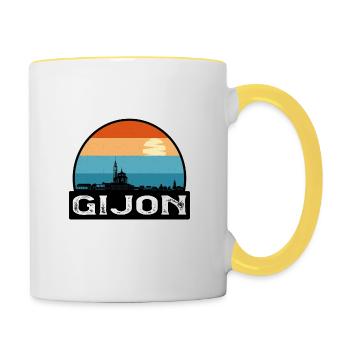 Gijon Espagne Flag Skyline Souvenir de voyage - Mug contrasté - blanc/jaune - Droite