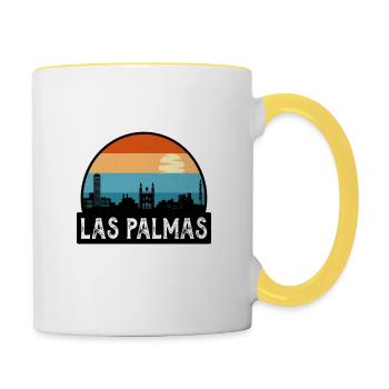 Las Palmas Spain Flag Skyline Travel Souvenir - Contrasting Mug - white/yellow - Right