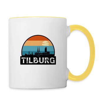 Tilburg Niederlande Flagge Skyline Reisesouvenir - Tasse zweifarbig - Weiß/Gelb - Rechts