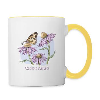 Dessin botanique d’échinacée pourpre - Mug contrasté - blanc/jaune - Droite