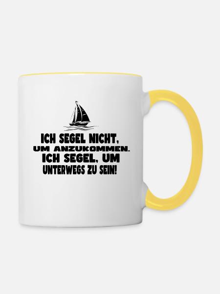 Segelboot mit Spruch Design - Tasse zweifarbig - Weiß/Gelb