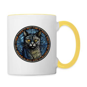 Chartreux Cat Breed Watercolor Glass - Contrasting Mug - white/yellow - Right