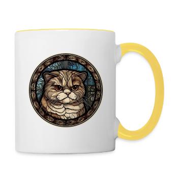 Scottish Fold Cat Breed Aquarelle Verre - Mug contrasté - blanc/jaune - Droite