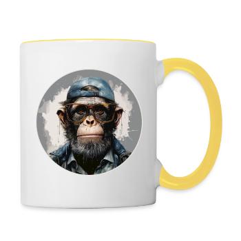 Singe sérieux #12 - Mug contrasté - blanc/jaune - Droite