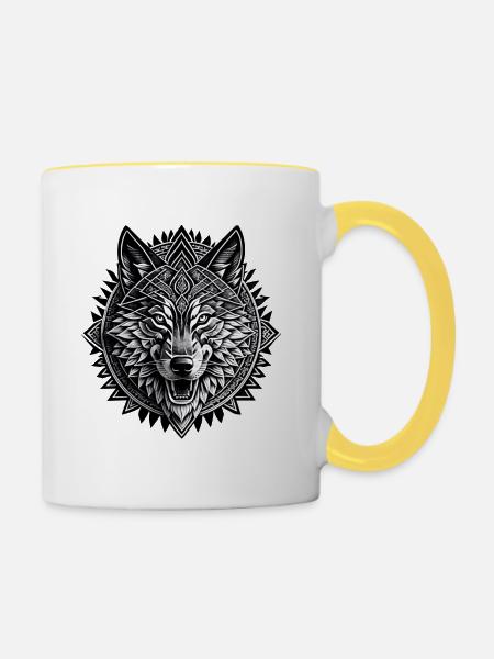 Thailändischer Wolfskopf - Tasse zweifarbig - Weiß/Gelb