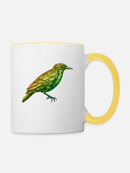 Rusty Avian // Steampunk Bird - Tasse zweifarbig - Weiß/Gelb