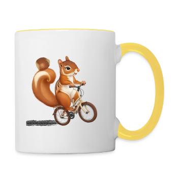cute squirrel riding a bike - Mug contrasté - blanc/jaune - Droite