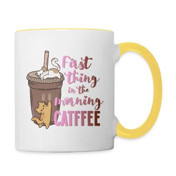 First thing in the morning catffee cat coffee - Tasse zweifarbig - Weiß/Gelb - Rechts