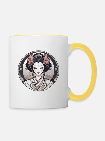 Geisha - Tasse zweifarbig - Weiß/Gelb