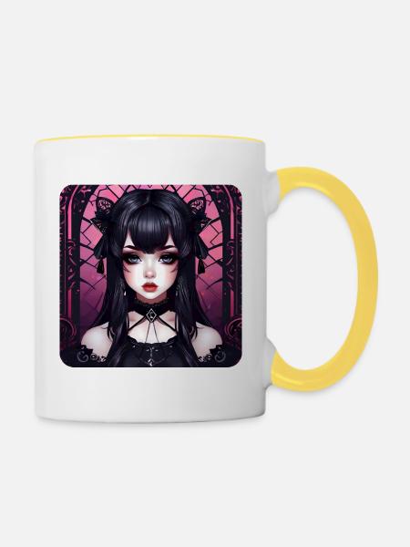Geheimnisvolles Gothik Girl - Tasse zweifarbig - Weiß/Gelb