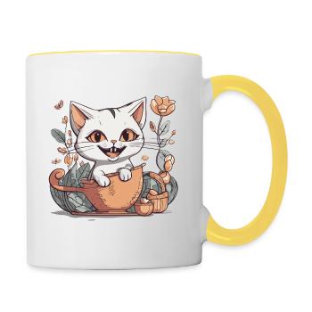 Cat in a pot - Contrasting Mug - white/yellow - Right