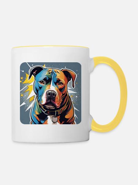 Cooler Pitbull Hund - Tasse zweifarbig - Weiß/Gelb