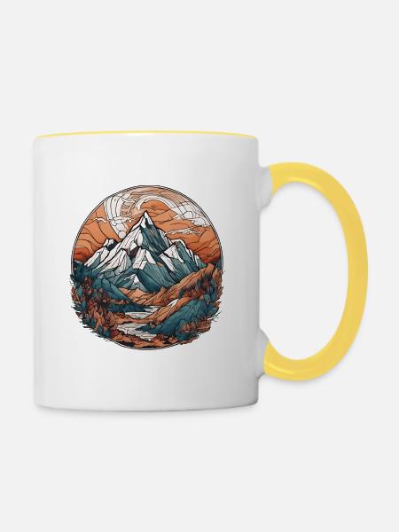 Berg Landschaft - Tasse zweifarbig - Weiß/Gelb