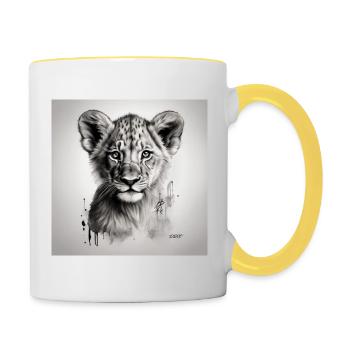 Lion cub art sketch - Contrasting Mug - white/yellow - Right