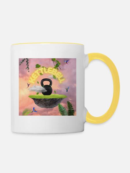 Kettlebell - Tasse zweifarbig - Weiß/Gelb