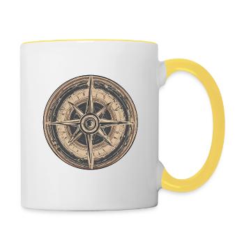 Kompass / Himmelsrichtung / Reisen / Survival - Tasse zweifarbig - Weiß/Gelb - Rechts