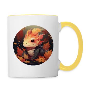 Axolotl im Herbstlaub - Tasse zweifarbig - Weiß/Gelb - Rechts