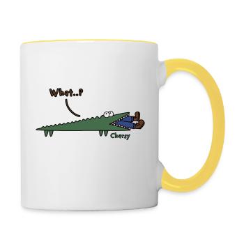 Mr Crocodile Simple Humoriste Comique | Illustration de bande dessinée - Mug contrasté - blanc/jaune - Droite