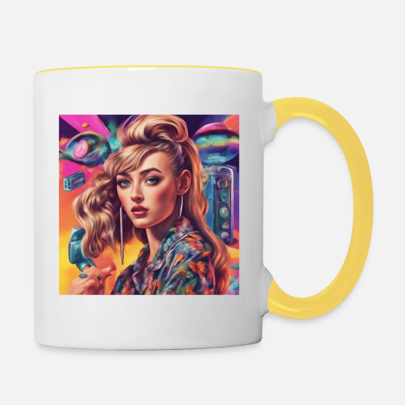 Retro Revival: Flashback coloré des années 90 - Mug contrasté - blanc/jaune