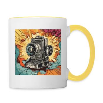 Retro Revival: caméra analogique et colorée - Mug contrasté - blanc/jaune - Droite