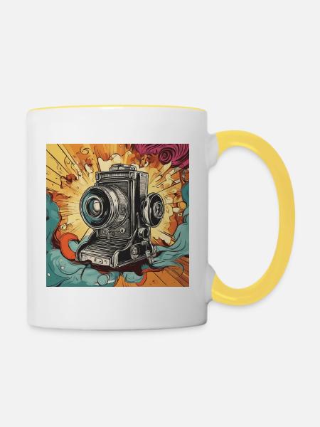 Retro Revival: Analogue and Colorful Camera - Contrasting Mug - white/yellow