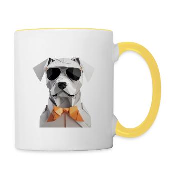 Cool dog in origami style - Contrasting Mug - white/yellow - Right