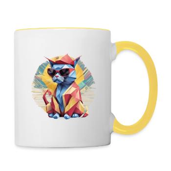 Chat cool en origami - Mug contrasté - blanc/jaune - Droite