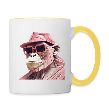 Cool monkey in wrinkled robe - Contrasting Mug - white/yellow - Right