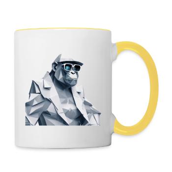 Cool monkey in wrinkled robe - Contrasting Mug - white/yellow - Right