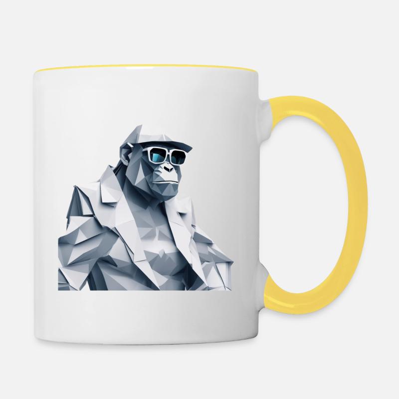 Singe cool en robe ridée - Mug contrasté - blanc/jaune