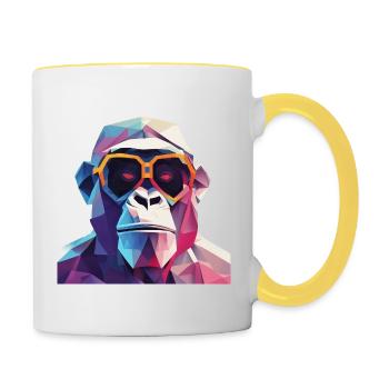 Cool monkey in wrinkled robe - Contrasting Mug - white/yellow - Right