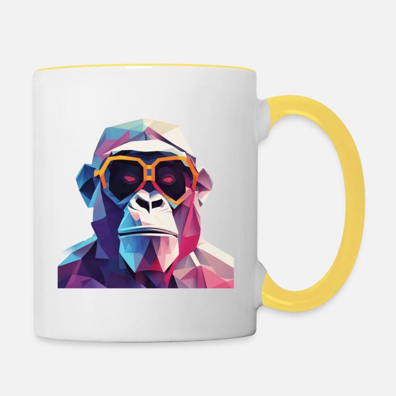 Singe cool en robe ridée - Mug contrasté - blanc/jaune