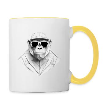 Cool monkey in wrinkled robe - Contrasting Mug - white/yellow - Right