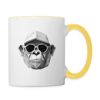 Cool monkey in wrinkled robe - Contrasting Mug - white/yellow - Right