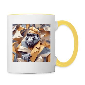 Cool monkey in wrinkled robe - Contrasting Mug - white/yellow - Right