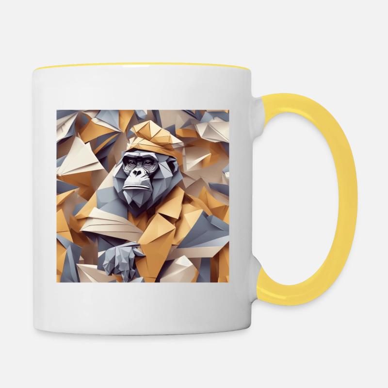 Cool monkey in wrinkled robe - Contrasting Mug - white/yellow