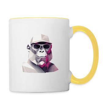 Cool monkey in wrinkled robe - Contrasting Mug - white/yellow - Right
