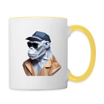 Cool monkey in wrinkled robe - Contrasting Mug - white/yellow - Right
