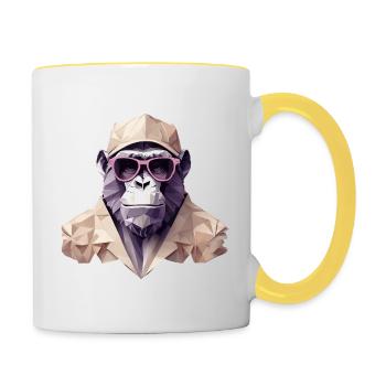 Cool monkey in wrinkled robe - Contrasting Mug - white/yellow - Right