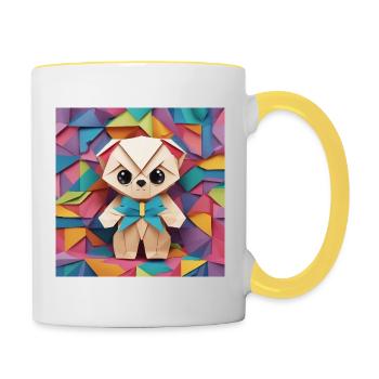 Kunterbunter Origami Teddy - Tasse zweifarbig - Weiß/Gelb - Rechts