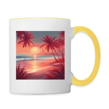 Plage Vintage - Mug contrasté - blanc/jaune - Droite