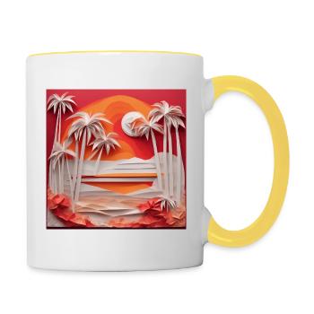 Plage d’Origami - Mug contrasté - blanc/jaune - Droite