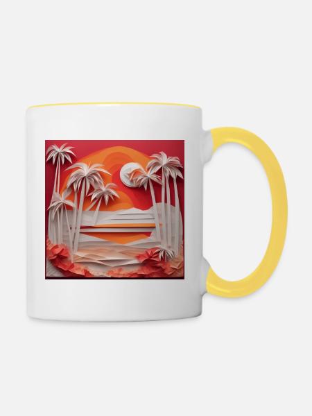 Plage d’Origami - Mug contrasté - blanc/jaune
