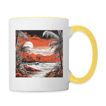 Plage Vintage - Mug contrasté - blanc/jaune - Droite