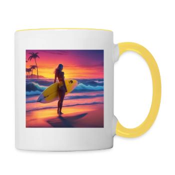 Catchin' Waves in Style - coole Surferin - Tasse zweifarbig - Weiß/Gelb - Rechts