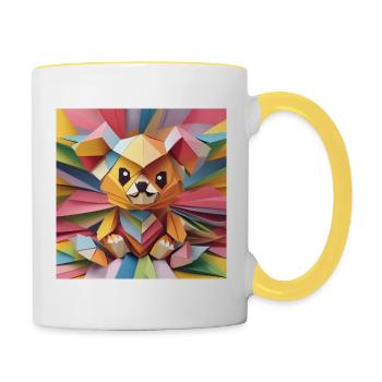 Kunterbunter Origami Teddy - Tasse zweifarbig - Weiß/Gelb - Rechts