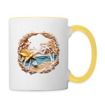 Plage d’Origami - Mug contrasté - blanc/jaune - Droite