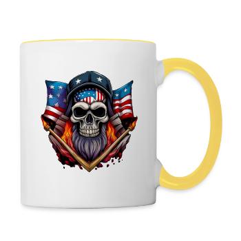 Skull with American flag - Contrasting Mug - white/yellow - Right