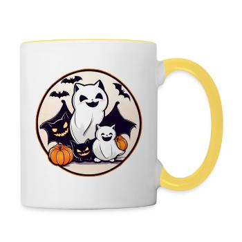 Mignons monstres d’Halloween - Mug contrasté - blanc/jaune - Droite
