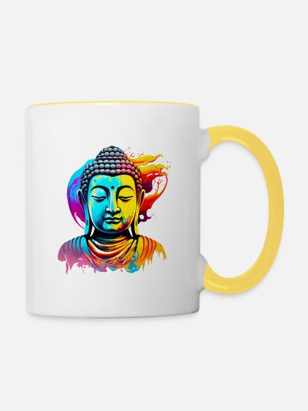 Buddha Farbmalerei - Tasse zweifarbig - Weiß/Gelb